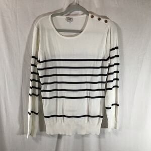 Cielo Nautical Sailor Stripe Pullover Sweater Crewneck Wood Buttons XL